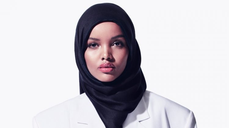 Halima Aden poses in Céline clothing