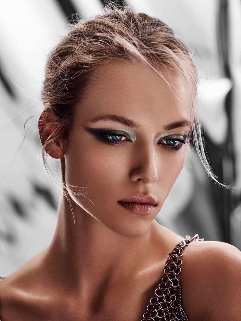 Getting her closeup, Hannah Ferguson wears glittering eyeshadow look