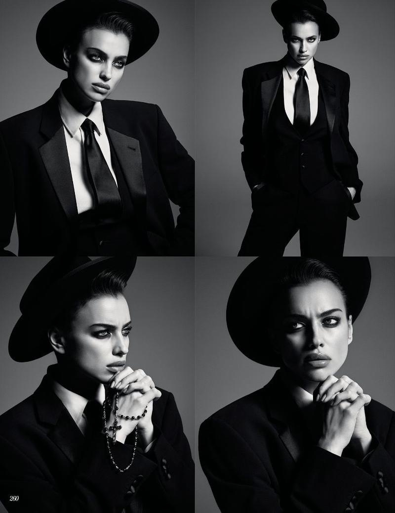 Suiting up, Irina Shayk looks sharp in a four-picture collage