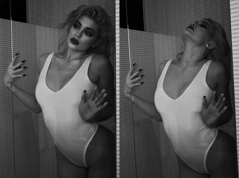 Posing in the shower, Kylie Jenner wears white bodysuit
