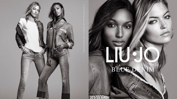 Models Martha Hunt and Jasmine Tookes pose in denim for Liu Jo’s spring 2017 campaign