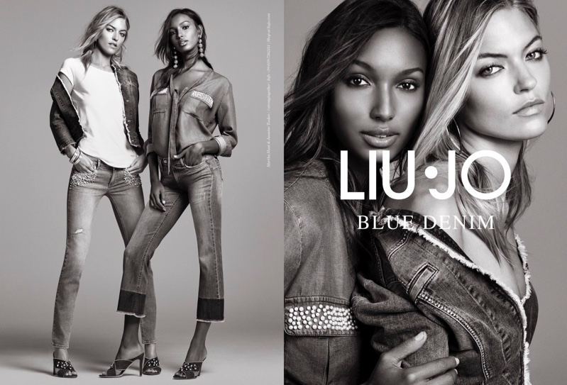 Models Martha Hunt and Jasmine Tookes pose in denim for Liu Jo’s spring 2017 campaign