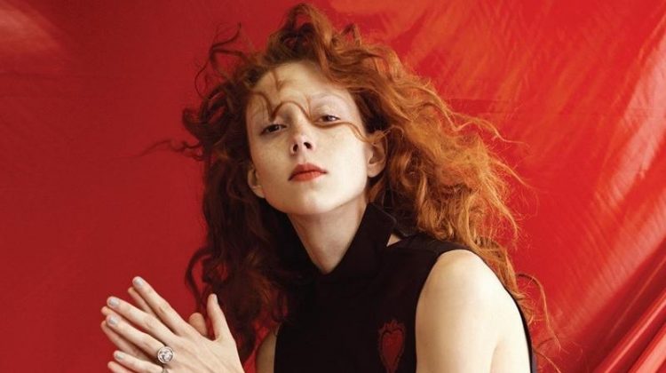 Natalie Westling models Dior top and heart-embellished skirt