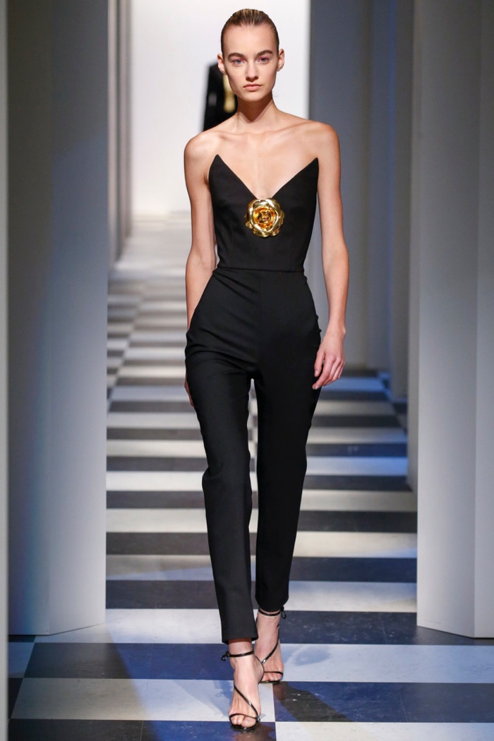 A black strapless jumpsuit from Oscar de la Renta’s fall-winter 2017 collection