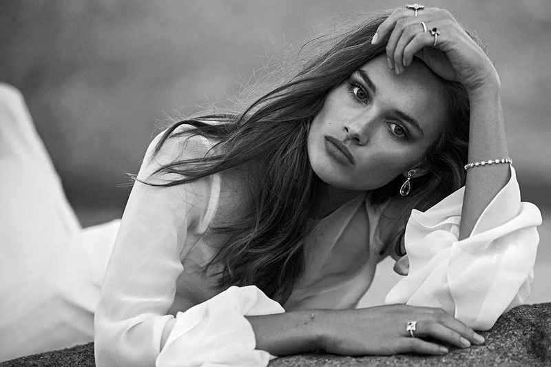 Getting her closeup, Rozanne Verduin models Diego Estrada silk georgette dress