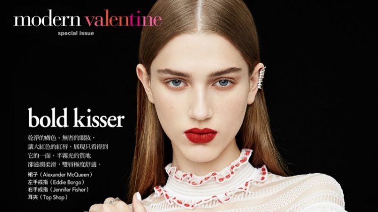 Sabina Lobova Wears Bold Lipstick Shades in Vogue Taiwan