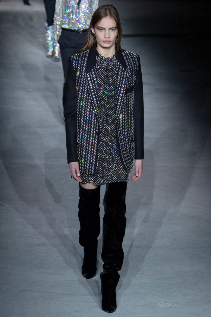 Rhinestone embellished blazer and minidress from Saint Laurent’s fall-winter 2017 collection