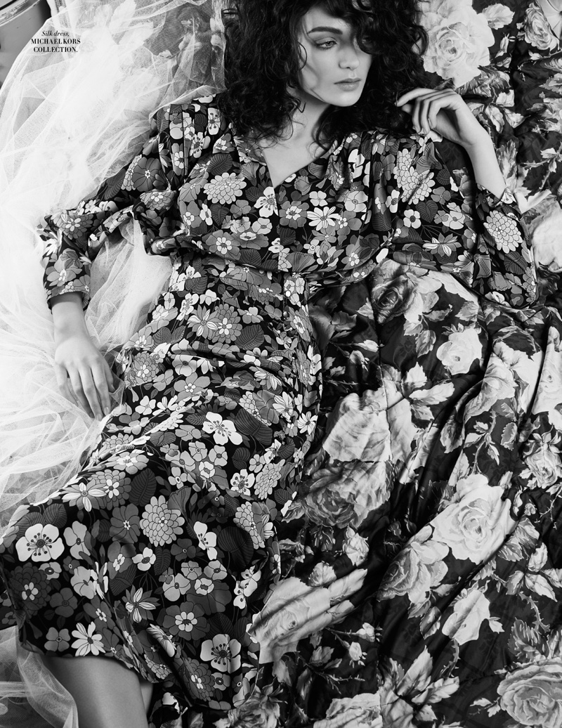 Joanna Stachniak lounges in Michael Kors Collection floral print silk dress