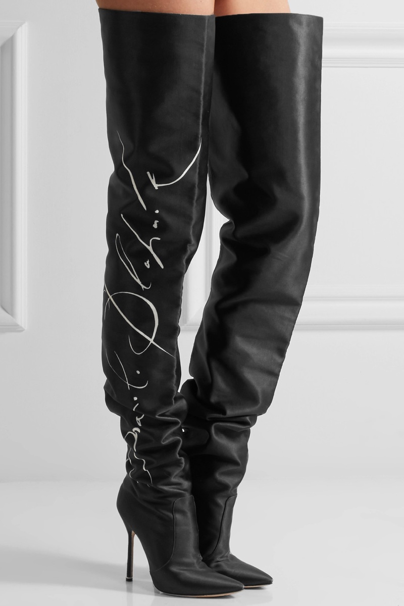 Vetements x Manolo Blahnik Printed Satin Thigh Boots