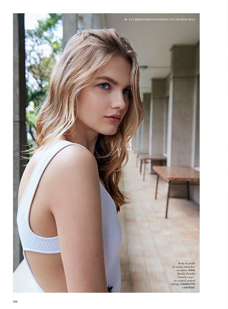 Aneta Pajak wears Dior knit cotton bodysuit with Charlotte Chesnais earrings