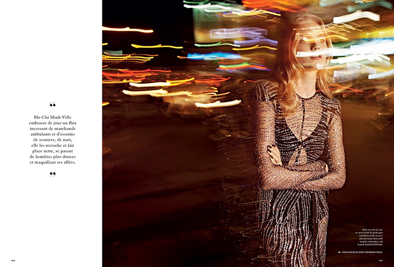 Model Aneta Pajak wears sheer Louis Vuitton dress