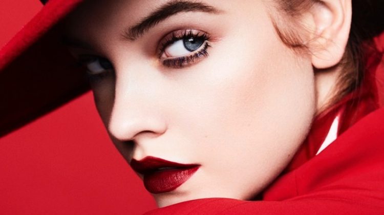 A lady in red, Barbara Palvin wears Eric Davits hat and Salvatore Ferragamo jacket