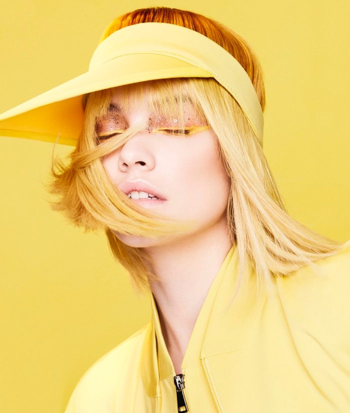 Looking mellow yellow, Barbara Palvin models Max Mara hat, jacket and jumpsuit