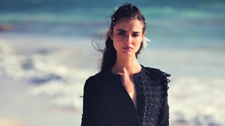 Blanca Padilla models Ermanno Scervino caftan with pleating