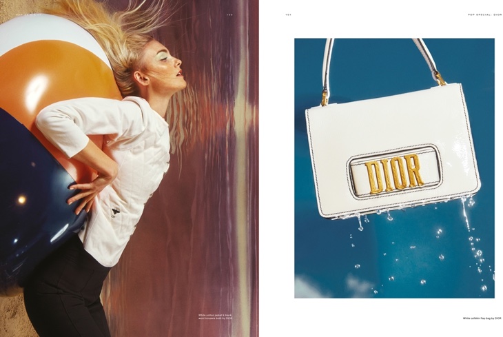 (Left) Caroline Trentini poses in Dior quilted jacket and pants (Right) Dior handbag