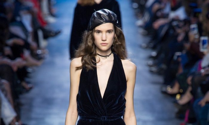 Velvet wrap maxi dress from Dior’s fall-winter 2017 collection