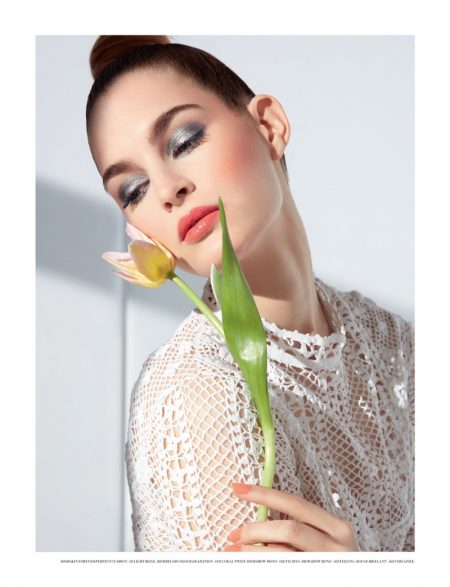 Laura Love & Teddy Quinlivan Model Dior's Spring Beauty Looks Laura Love shows off a glittering eyeshadow look