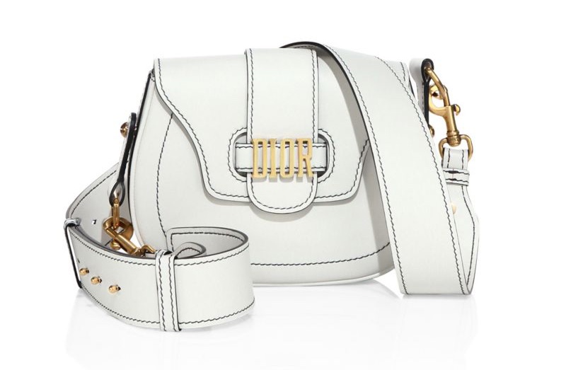 Dior Medium D-Fence Leather Saddle Bag in White