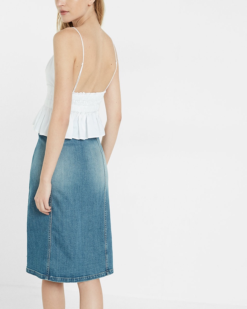 Express Button Front Denim Midi Skirt