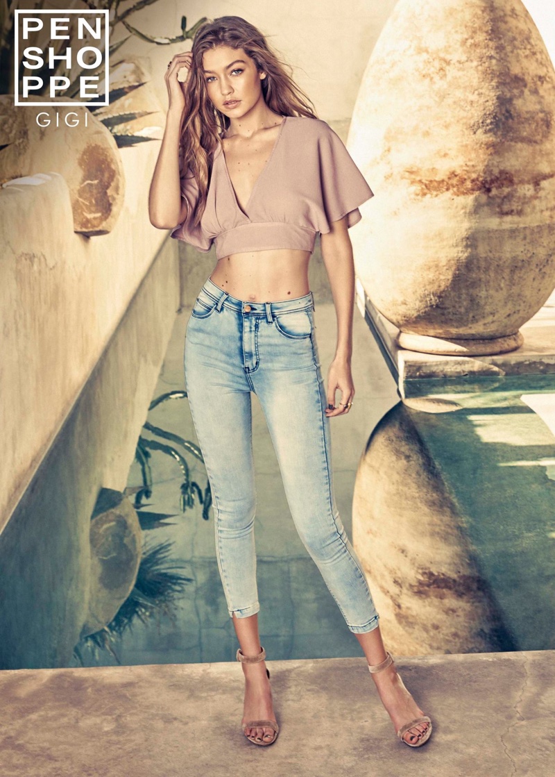 Flaunting some skin, Gigi Hadid wears cropped shirt and jeans in Penshoppe's spring 2017 campaign