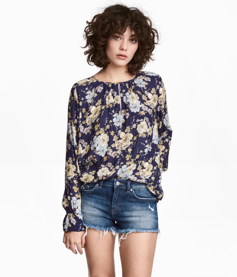 H&M Floral Print Long Sleeve Blouse