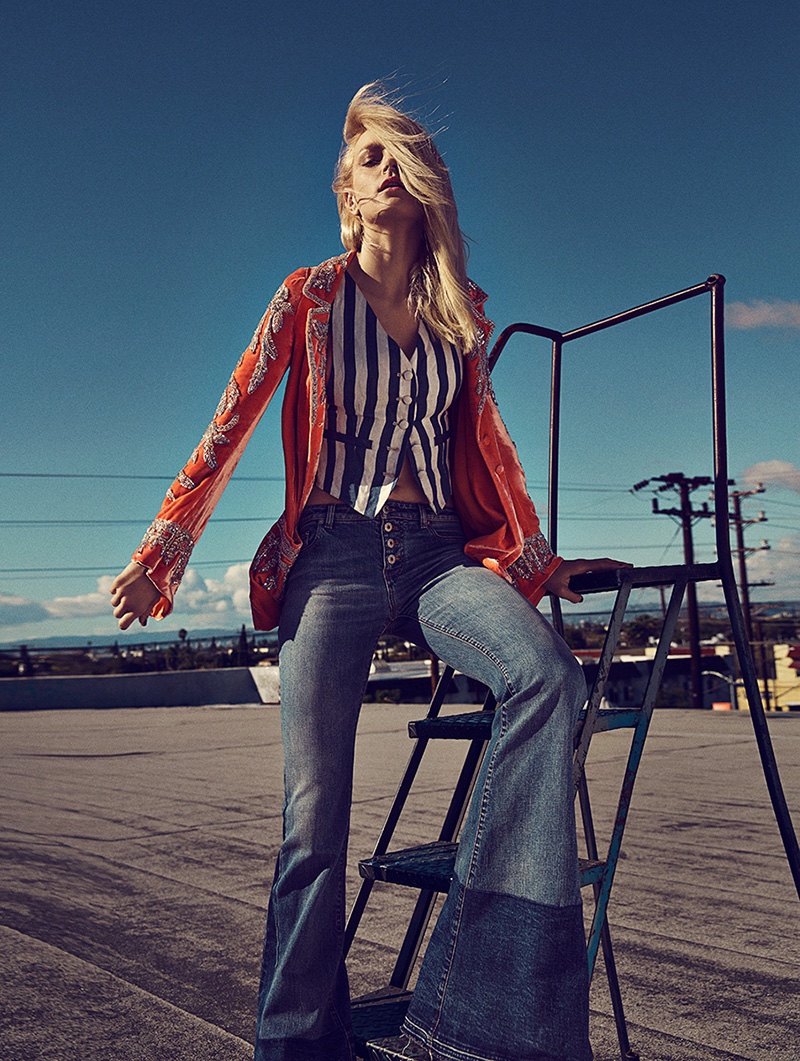 Photographed by Richard Ramos, Jessica Stam poses in looks from the spring collections