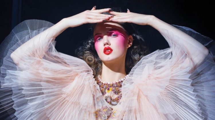 Embracing pleats, Lindsey Wilson models Gucci dress and David Yurman necklace