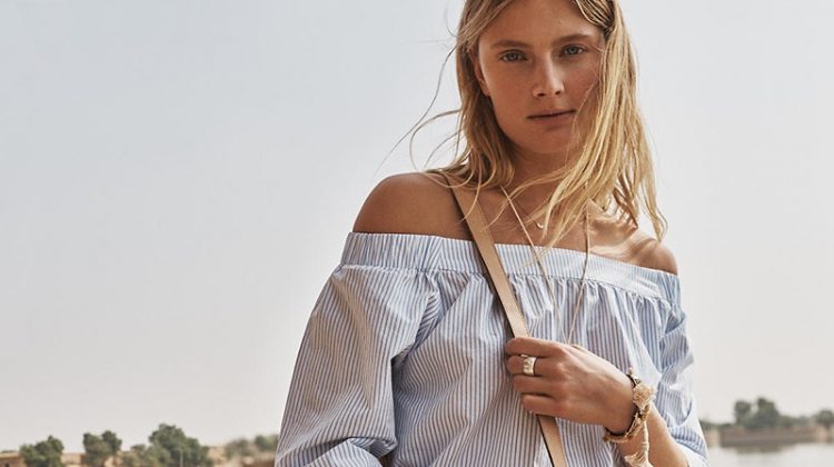 Madewell Clean Off-the-Shoulder Top in Stripe, Perfect Summer Jean and Marfa Circle Crossbody Bag