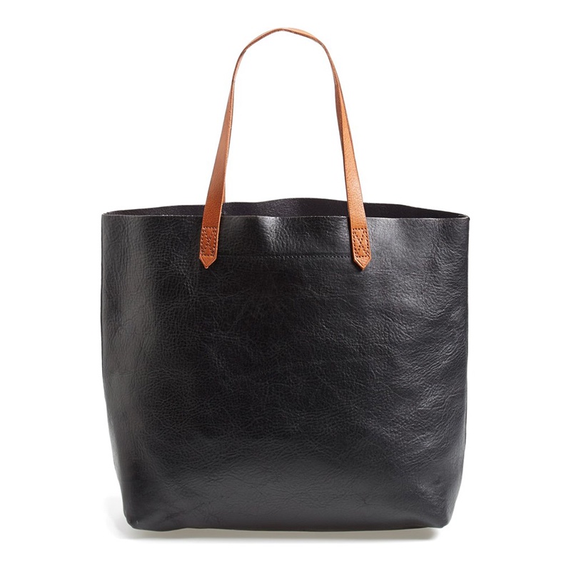 Madewell offers up a leather tote bag in black--fitting every outfit
