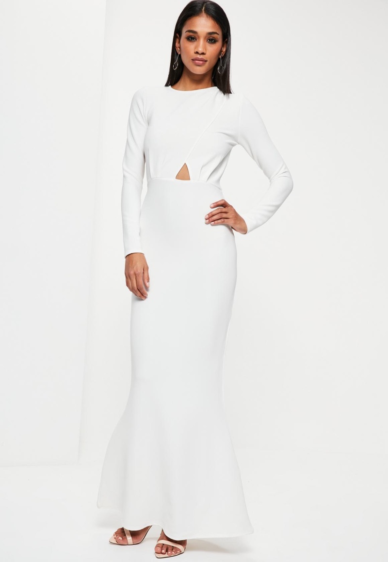 Missguided White Long Sleeve Backless Maxi Dress $77