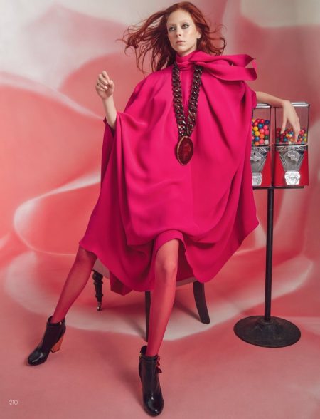 Natalie Westling Looks Pretty in Pink Styles for Vogue China Natalie Westling wears pink cape dress from Valentino