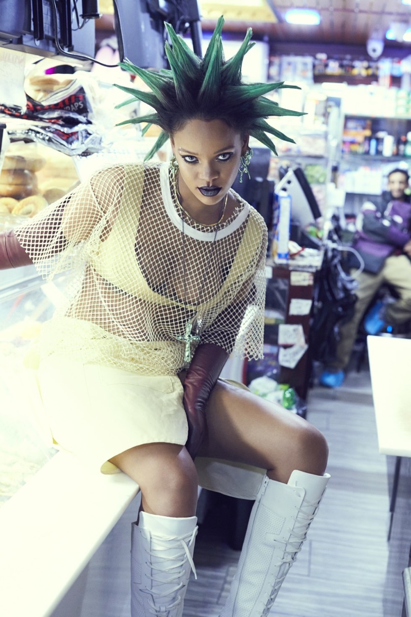 Rihanna poses in No. 21 shirt, bra by & Other Stories and Marni skirt
