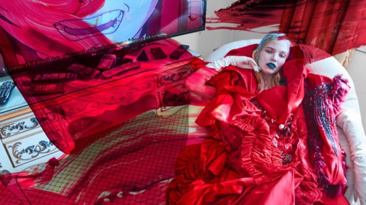 Sasha Luss gets swept up in red look