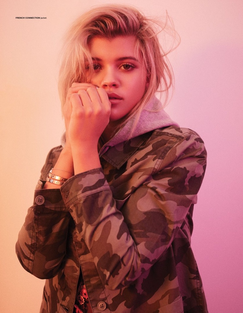 Rocking camouflage, Sofia Richie poses in French Connection jacket