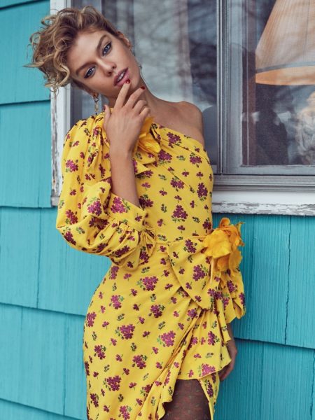 Stella Maxwell is 'Wild at Heart' for Vogue Turkey Cover Story Embracing florals, Stella Maxwell poses in one-sleeve Gucci dress