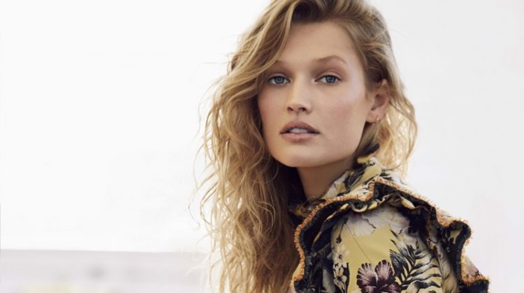 In bloom, Toni Garrn models Philosophy di Lorenzo Serafini floral print dress