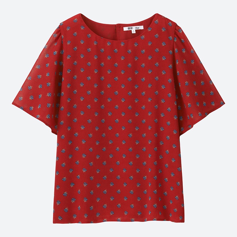 Uniqlo Beauty and the Beast Floral Print Short Sleeve Blouse