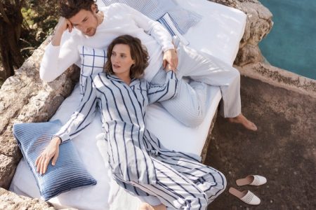 Drake Burnette Has a Cozy Day with Zara Home's Latest Loungewear Lounging outdoors, Drake Burnette wears striped pajama separates from Zara Home