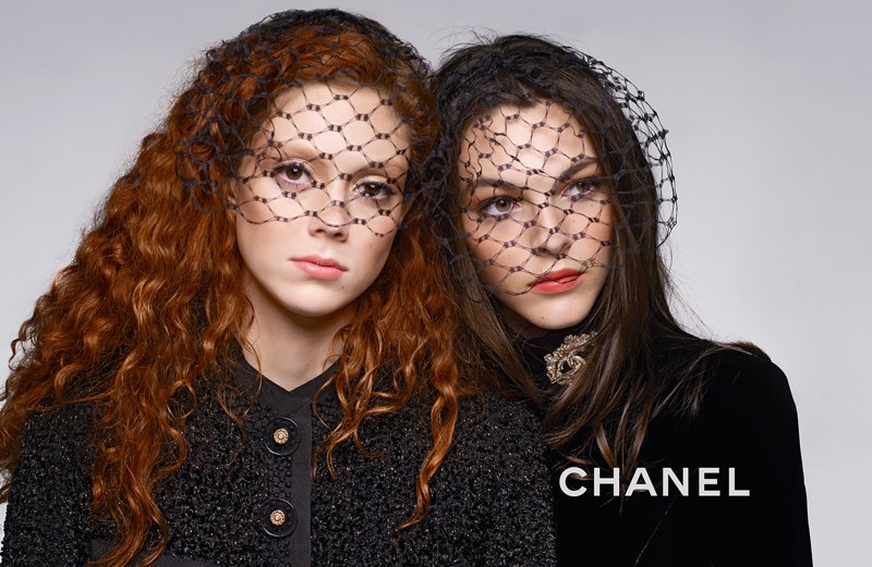 Natalie Westling and Vittoria Ceretti cover up in mesh veils for Chanel's pre-fall 2017 campaign