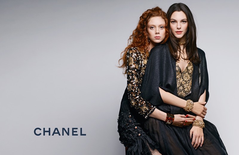 Models Natalie Westling and Vittoria Ceretti pose in Chanel's pre-fall 2017 campaign