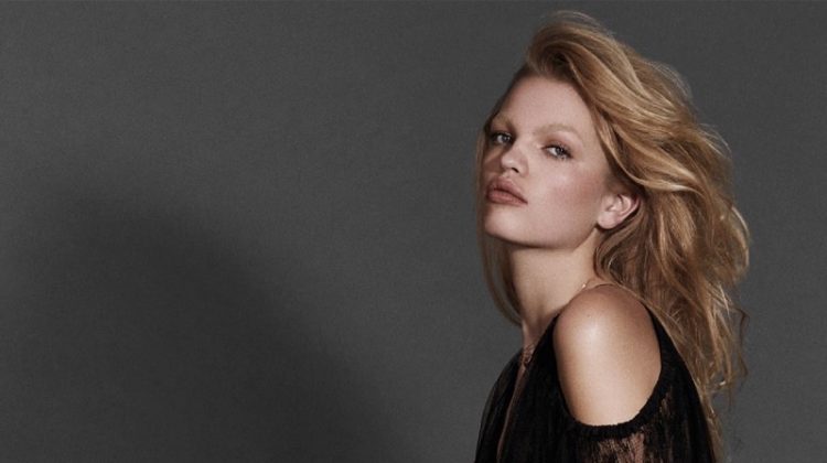 Flaunting some skin, Daphne Groeneveld models Jason Wu lace dress and Intimissimi lingerie