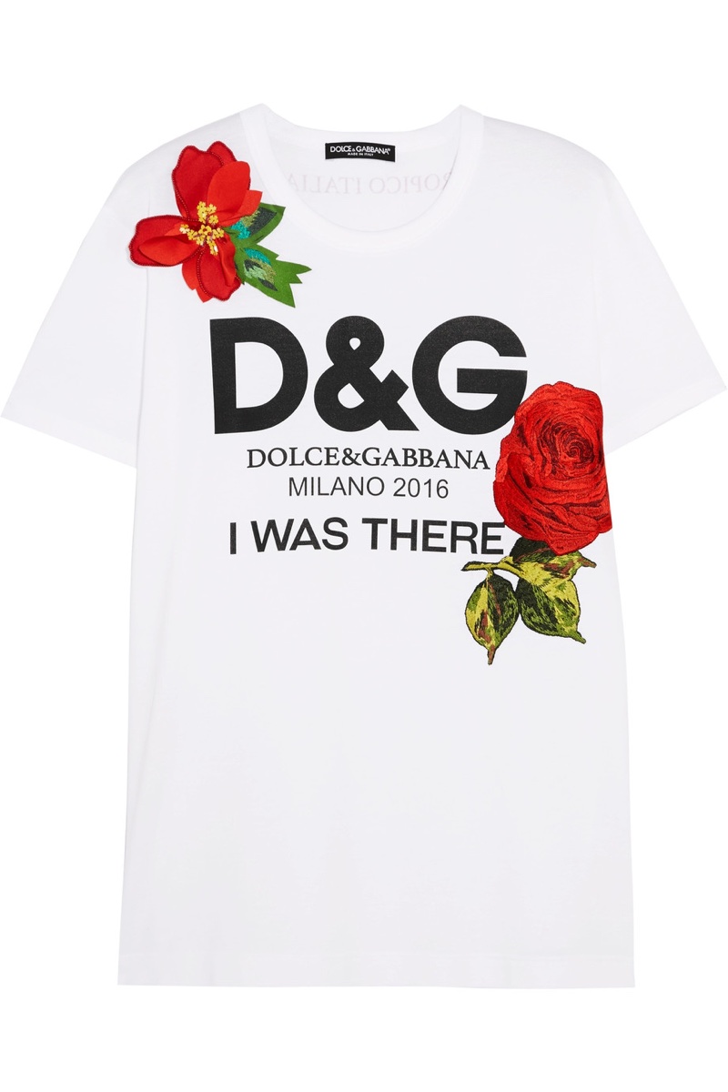 Dolce & Gabbana Appliquéd Printed Cotton Jersey T-Shirt $1,395, available at Net-a-Porter