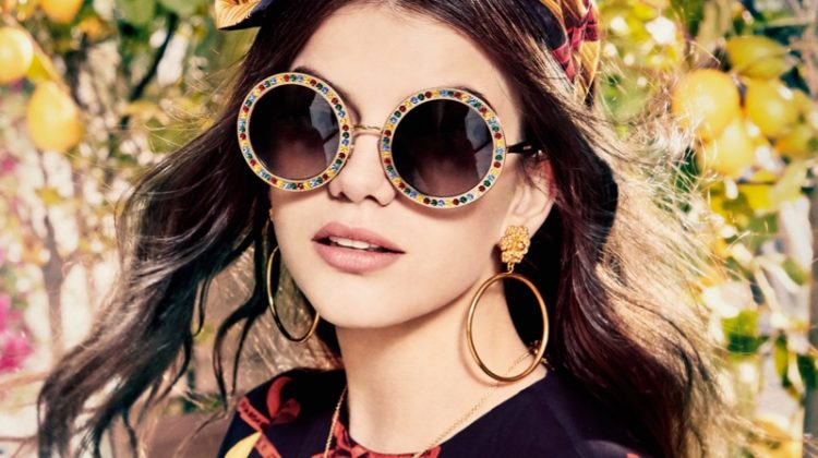 Circular framed sunglasses appear in Dolce & Gabbana Eyewear's spring-summer 2017 campaign