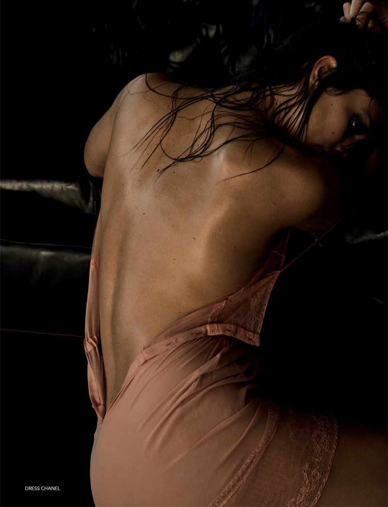 Emily DiDonato models pink Chanel dress