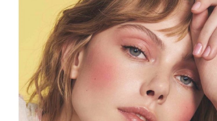 The model takes on spring's makeup trends for the beauty editorial