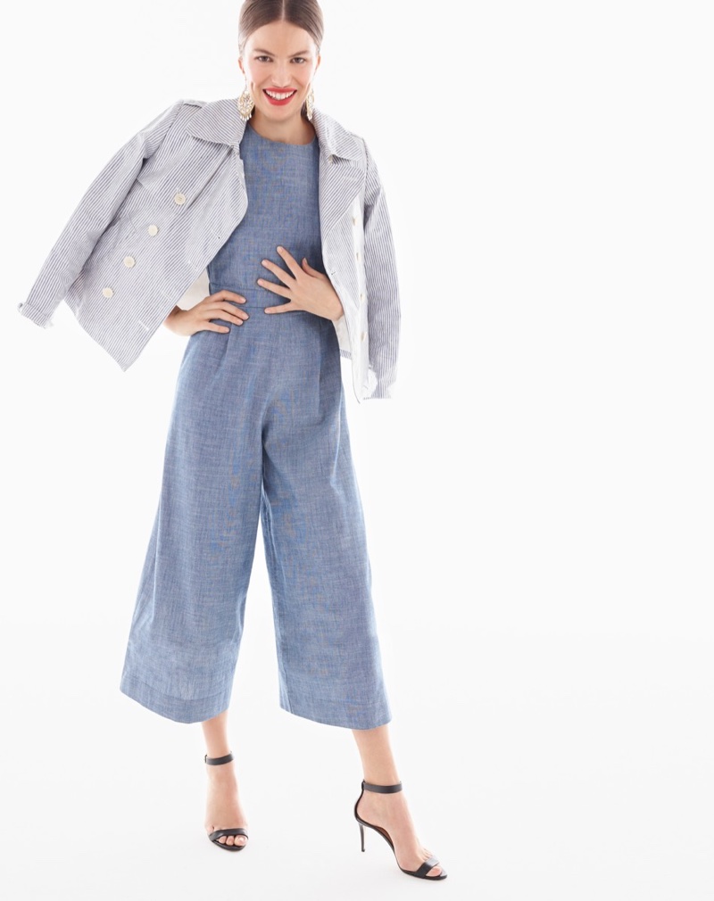 J. Crew Collection Striped Cropped Trench Coat, Chambray Jumpsuit and High-Heel Ankle-Strap Sandals