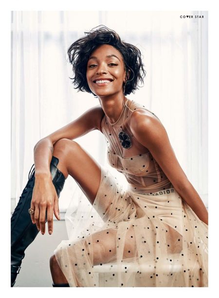 Jourdan Dunn Models Laid-Back Looks for Glamour UK All smiles, Jourdan Dunn poses in Dior dress, briefs and boots