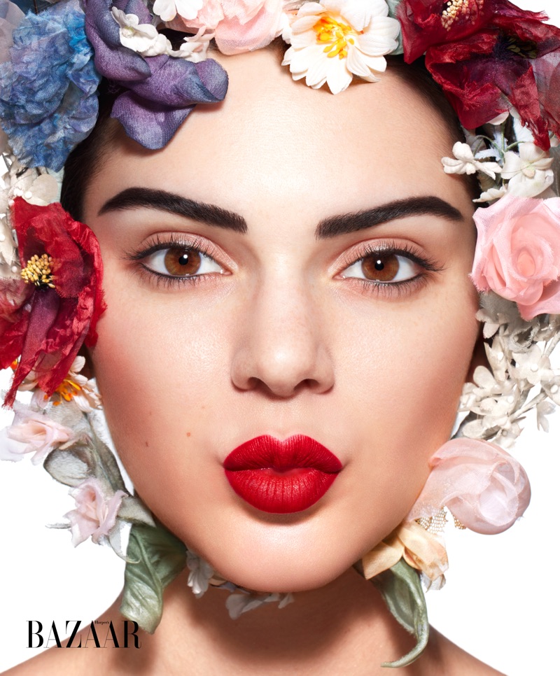 Wearing a floral headpiece from Dior Haute Couture, Kendall Jenner gets her closeup