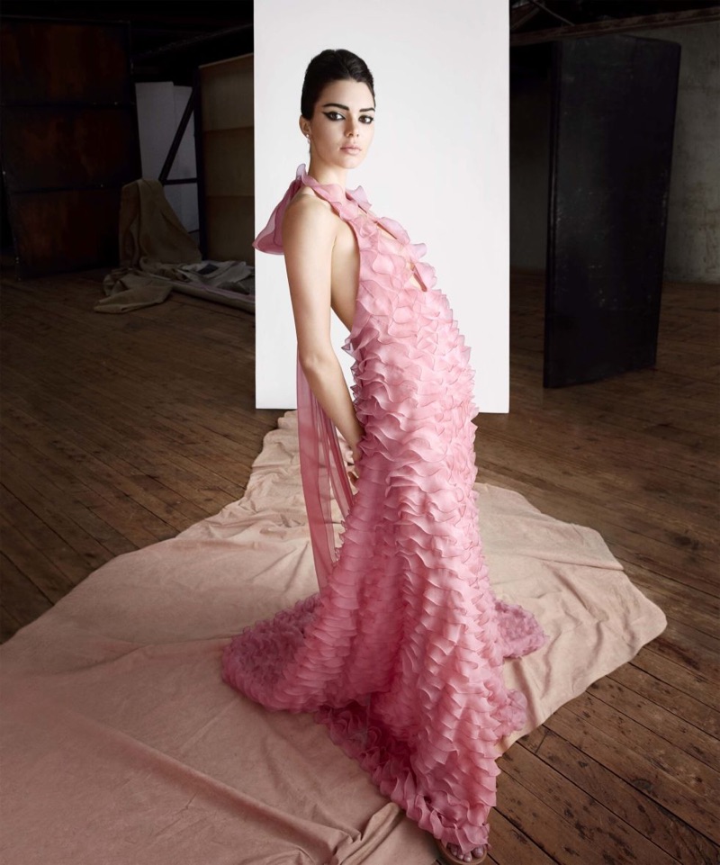 Looking pretty in pink, Kendall Jenner models Valentino Haute Couture dress and sandals