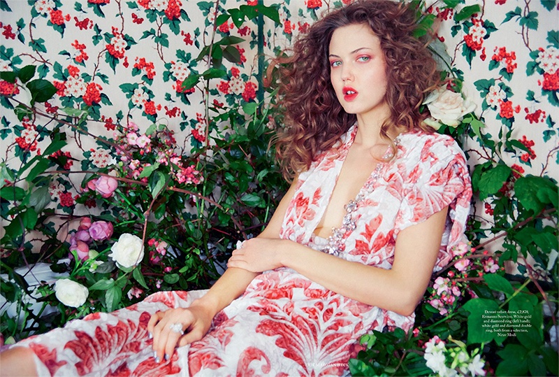 Lindsey Wixson lounges in Ermanno Scervino velvet dress